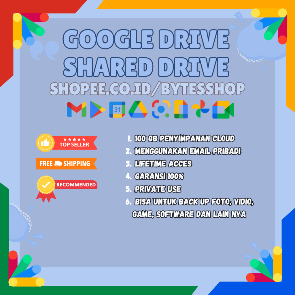 Shared Drive 100Gb Storage Lifetime Bergaransi Resmi Gdrive