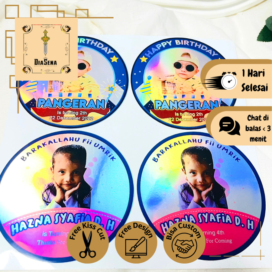 

2-4 Stiker Gold/ Silver Ulang Tahun Anak Bentuk Bulat Label Sticker Undangan Happy Birthday Diasena
