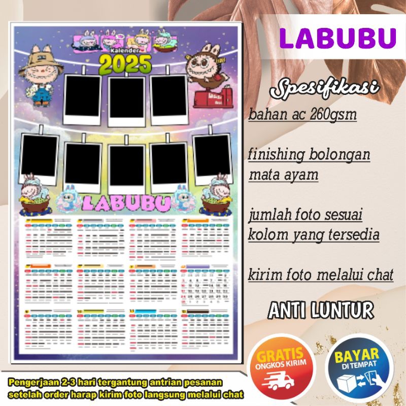 

KALENDER DINDING 2025/CUSTOM FOTO/KALENDER LABUBU
