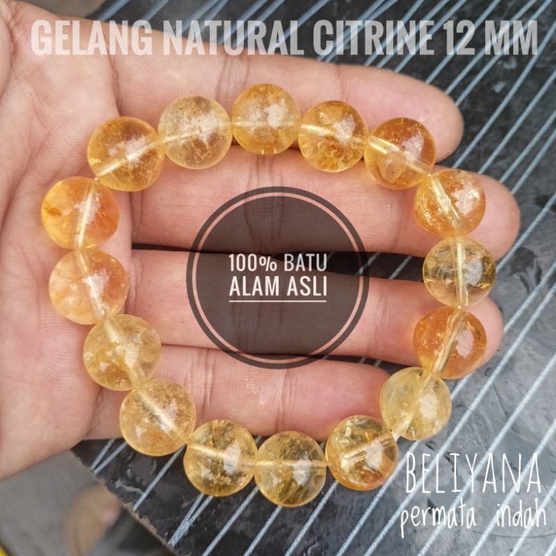 GELANG BATU ALAM CITRINE 12 MM KRISTAL TOP QUALITY+MEMO