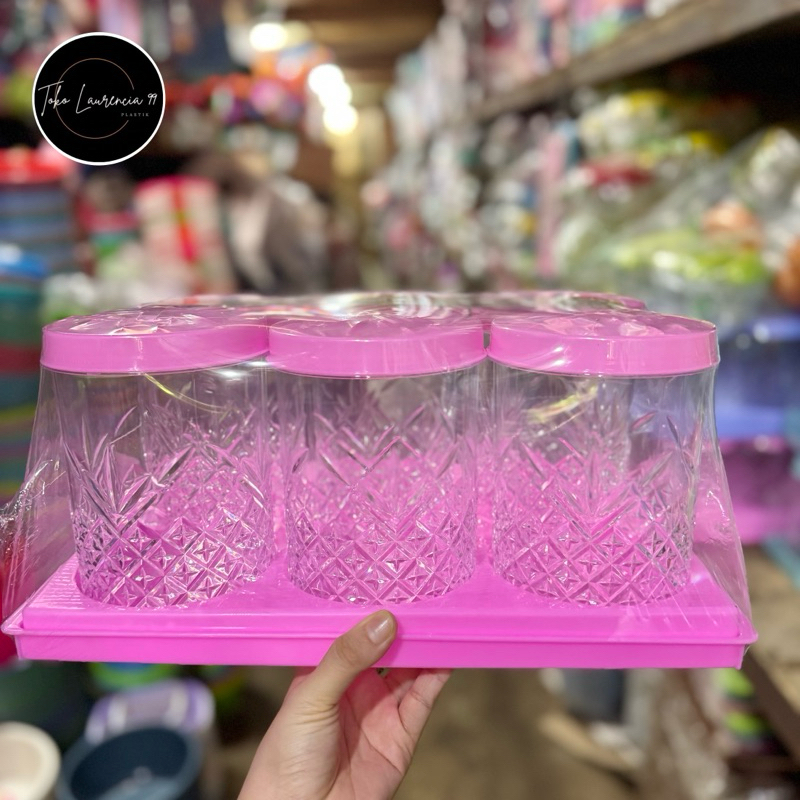 Toples set isi 6 drat / toples set + nampan / toples clover set / toples kue kering / tempat kue / t
