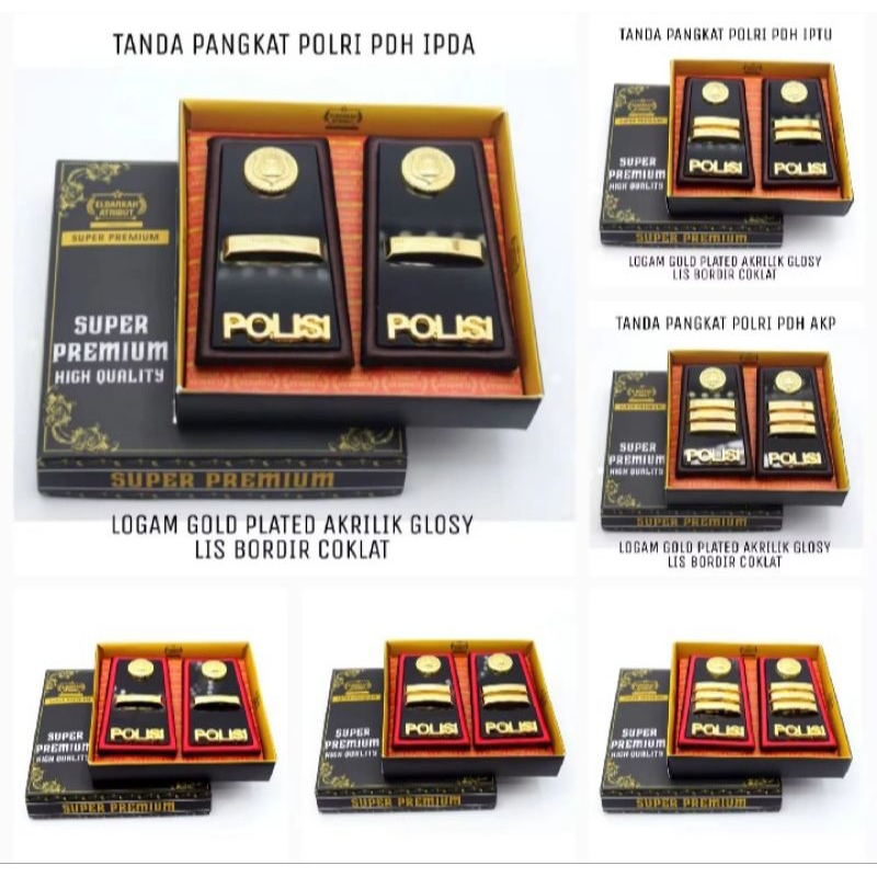 Pangkat PDH Perwira Polri Ipda Iptu Akp Model Akrilik Lis Bordir Merah dan Coklat