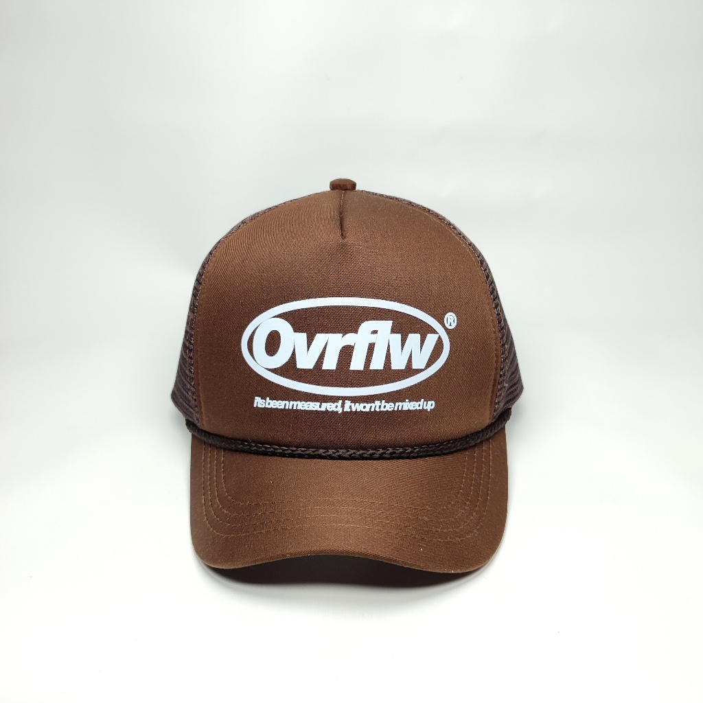 Topi Jaring Trucker Hat Overflow Coklat - Topi Lidah Pendek Trucker Premium Pria Dewasa