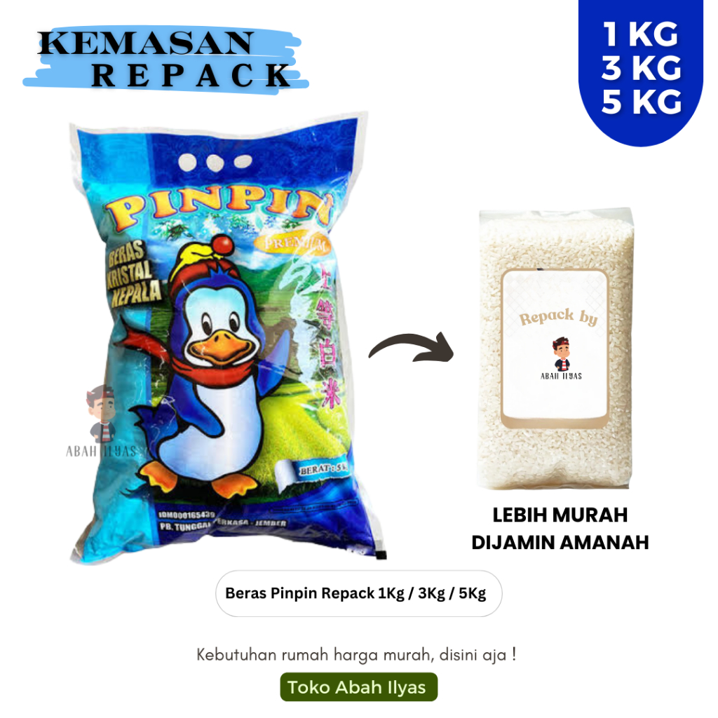 

Beras PinPin Repack Kemasan Ecer 1KG/3KG/5KG