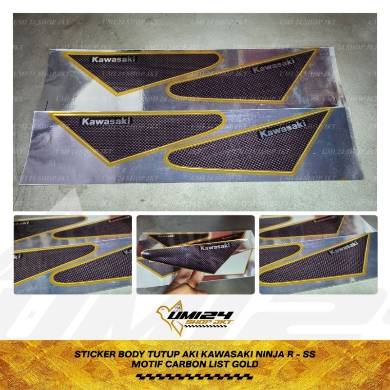 Sticker Motif Carbon (Chroome) List Gold || Pemanis Body Tutup Aki Kawasaki Ninja R/SSR/SS/SERPICO/D