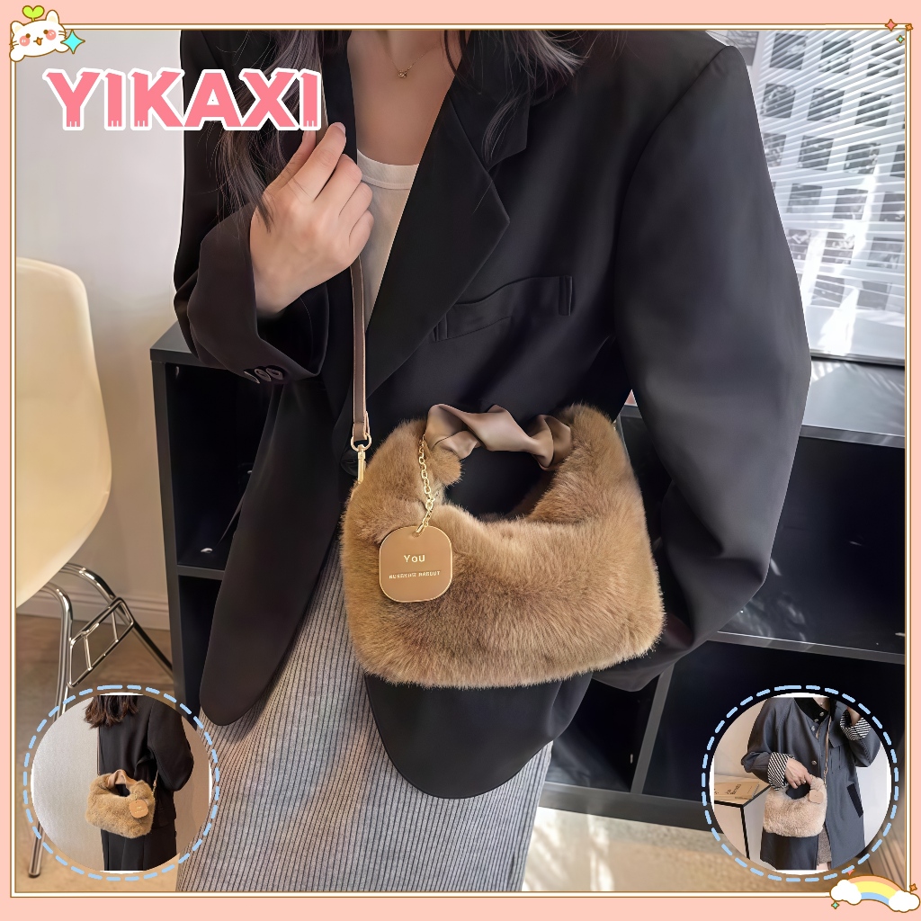 Tas Wanita Shoulder Bag Bulu Tas Selempang Berbulu jinjing Shoulder Bag Bulu Kecil Lucu Bag Aestheti