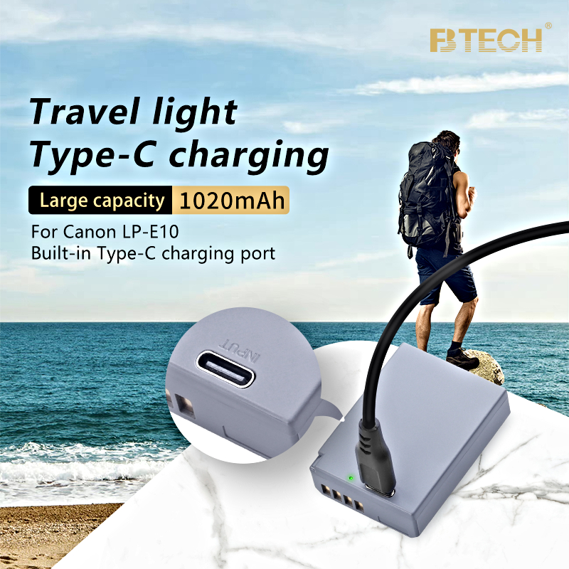 FB Battery for Canon LP E10 with Built-in Type-C Charging Port