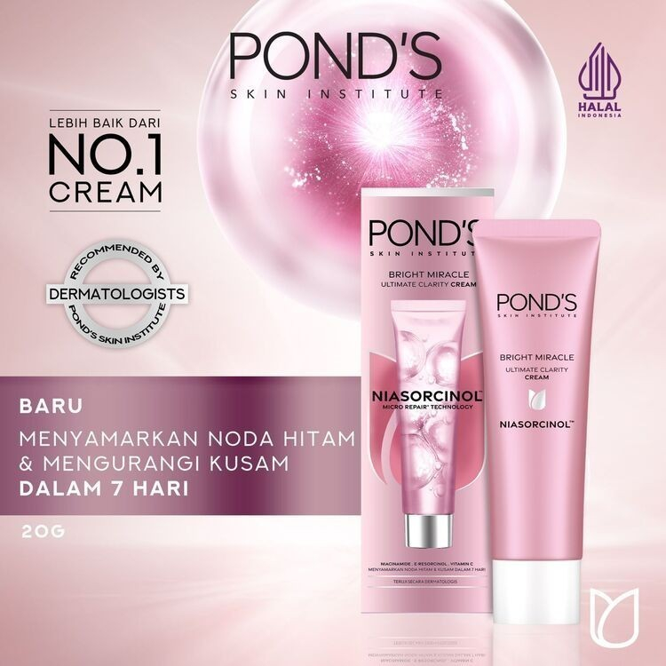 BEAUTYLAND 20GR DAY CREAM PONDS BRIGHT BEAUTY SERUM TRIPLE ACTION GLOW  DAY CREAM / KRIM PELEMBAB WA