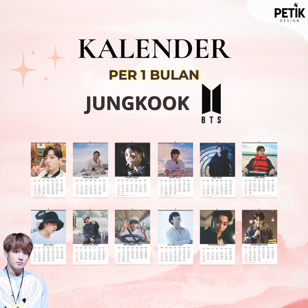 

Kalender Dinding Jeon Jung-kook/Jungkook BTS 2025 12 Lembar Klem