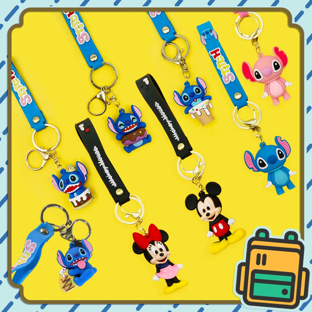 Gantungan kunci Karakter kartun Disney lucu Mickey Minnie Stitch DIY 1 buah Keychain Strap Silikon m