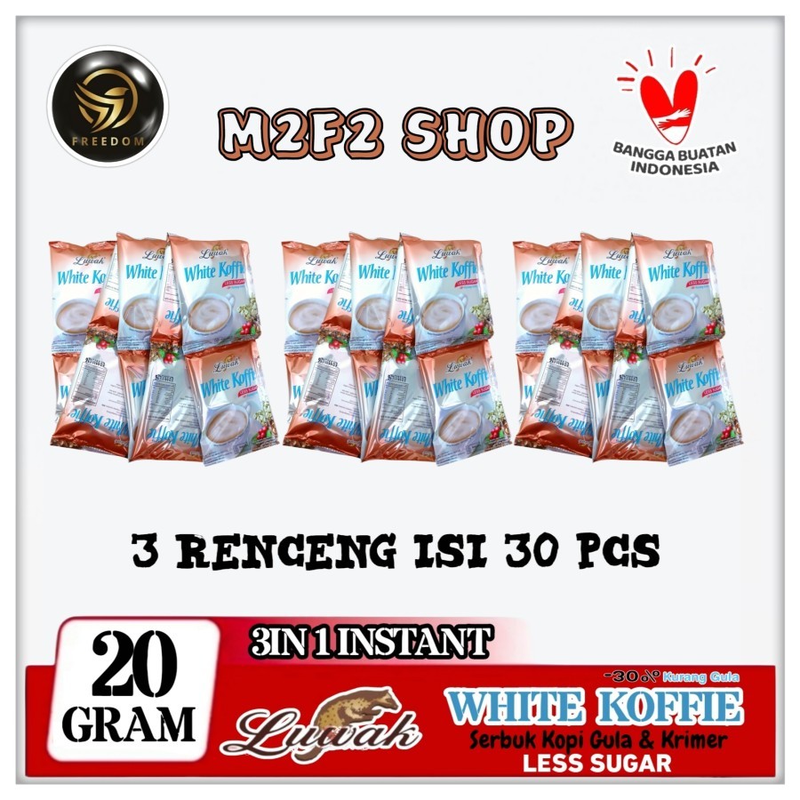 

Luwak White Koffie Less Sugar | Kopi 3in1 Instant Kurang Gula Sachet - 20 gr (Kemasan 3 Renceng)