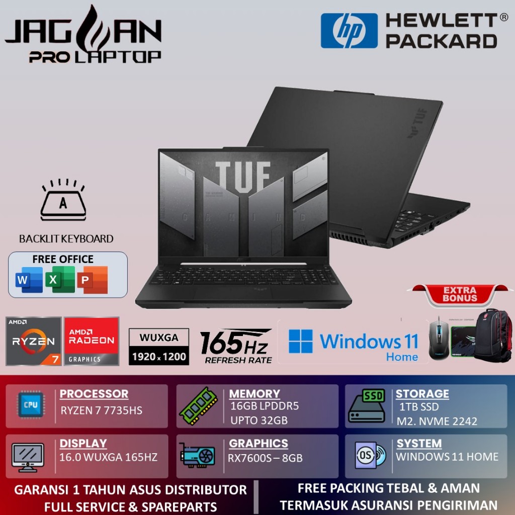 Laptop Gaming Asus Tuf Advantage Ryzen 7 7735HS 32GB DDR5 1TB RX 7700S-8GB 16.0 WQXGA 165HZ