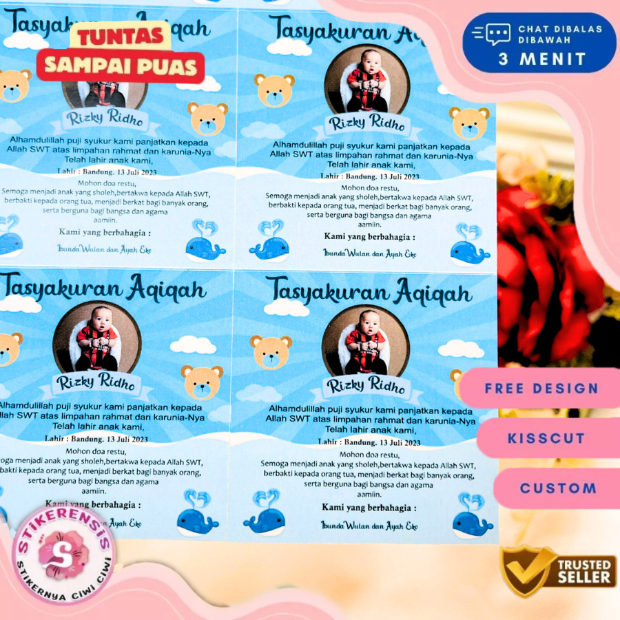 

5-8 Stikerensis Sticker Tasyakuran Aqiqah Bayi Stiker Syukuran Ikkah Iqqah Anak Kotak Uk.Sedang