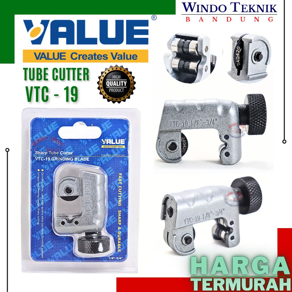 

TUBE CUTTER VALUE VTC19 | CARTER / KARTER / KALTER PIPA AC TEMBAGA VALUE VTC-19 | PEMOTONG PIPA TEMBAGA VTC 19 | VALUE TUBE CUTTER VTC.19 GRINDING BLADE TUBE CUTER