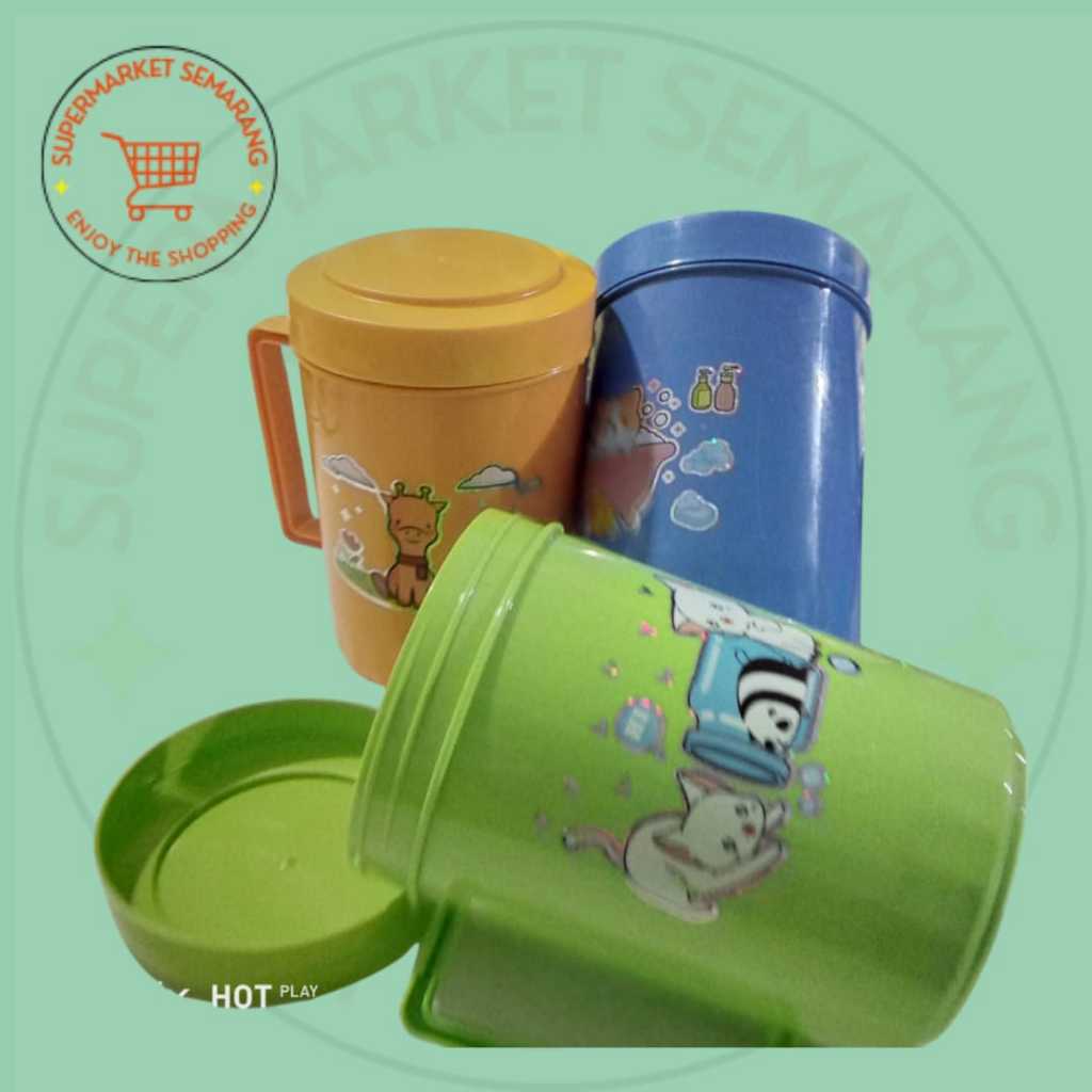 Gelas Plastik Jumbo 850 ml Tutup / Cangkir Plastik Gagang Tutup / Gelas Frenzy