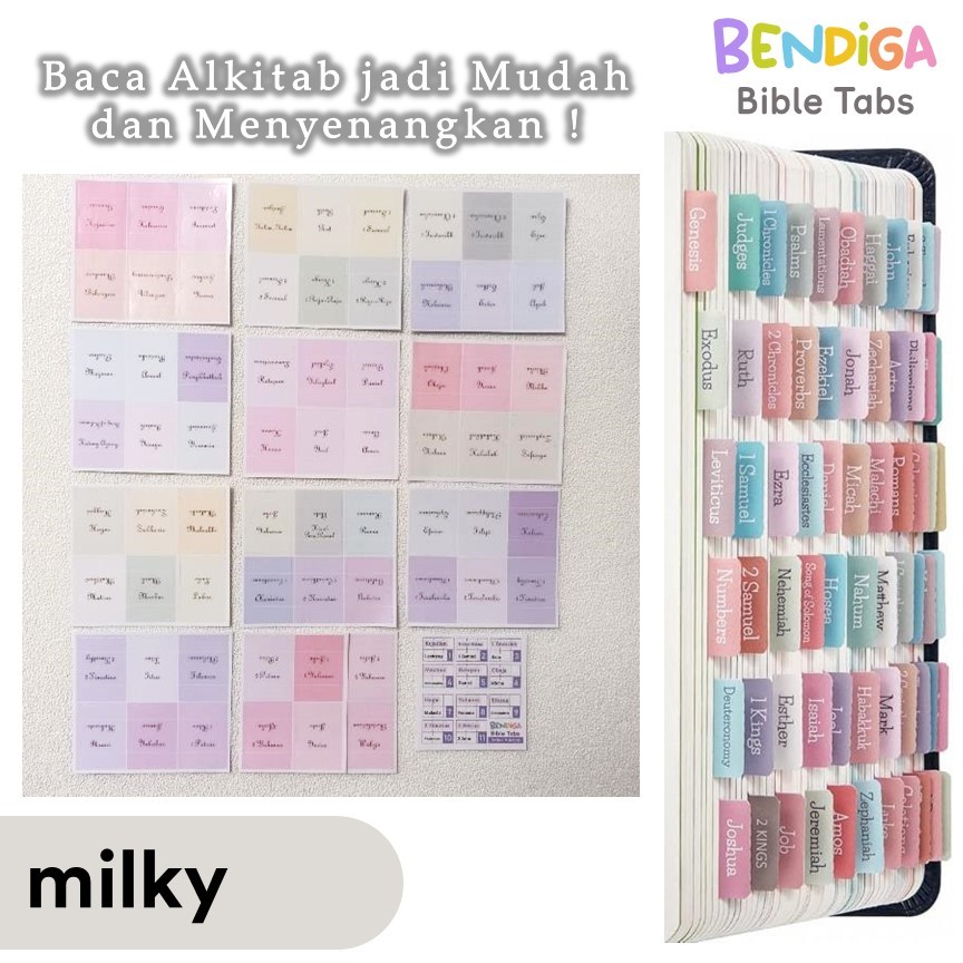 

[BENDIGA GBU- MILKY MIXED TONES] Stiker Penanda Index Alkitab Sticker Bible Tabs Index 66 Dua Bahasa Inggris 66pcs Laminated BIBLE TABS INDEX Sticker Index Alkitab