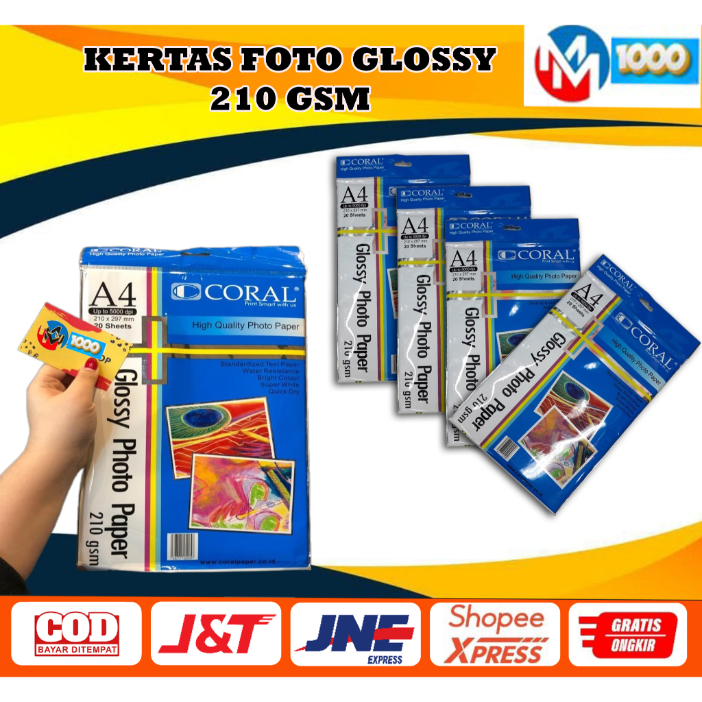 

KERTAS FOTO CORAL GLOSSY PHOTO PAPER 210 GSM PER PACK ISI 20 LEMBAR