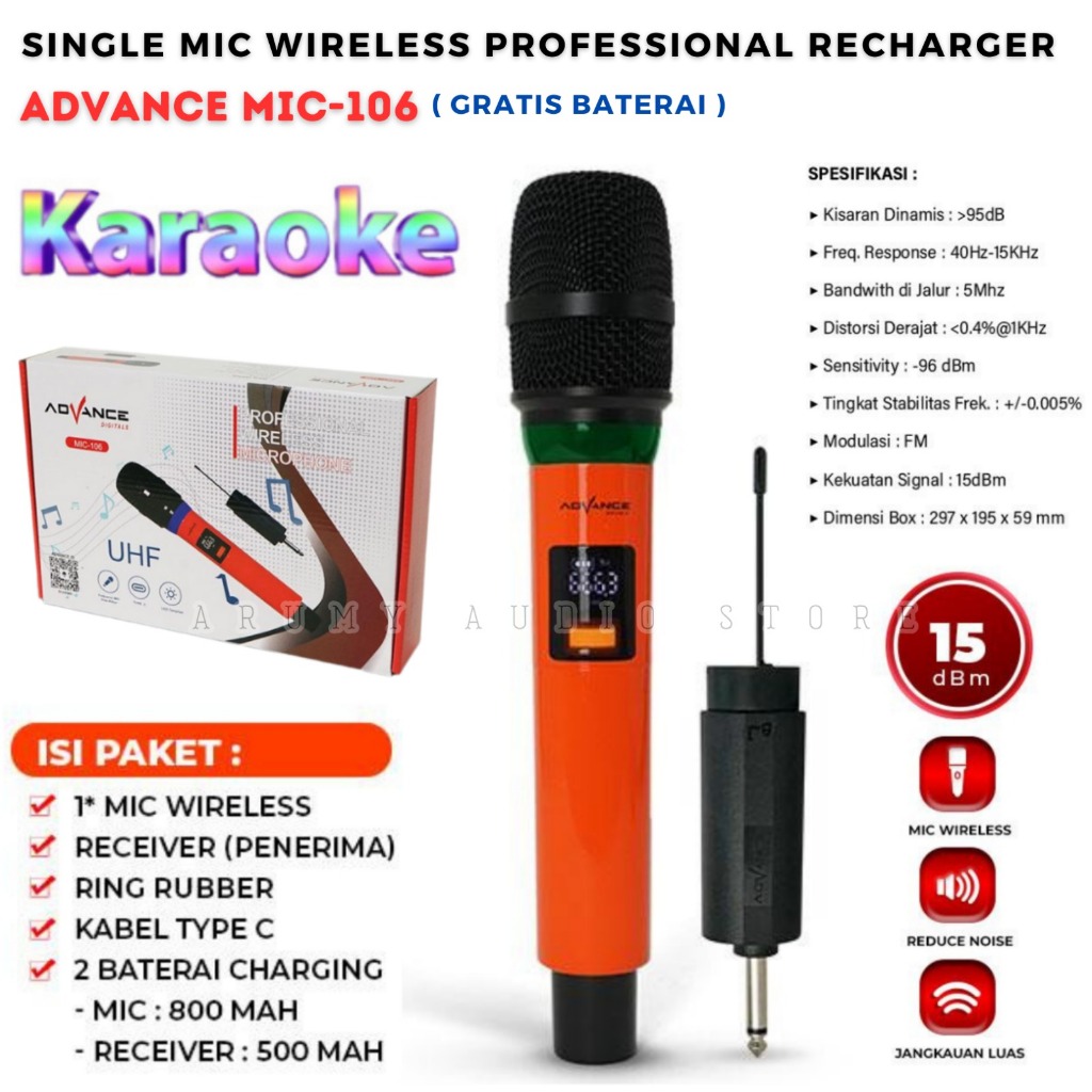 Mic Advance 106 Profesional Microphone Wireless Mic-106 | Advance Mic-106 Wireless Uhf (Wireless) Bi