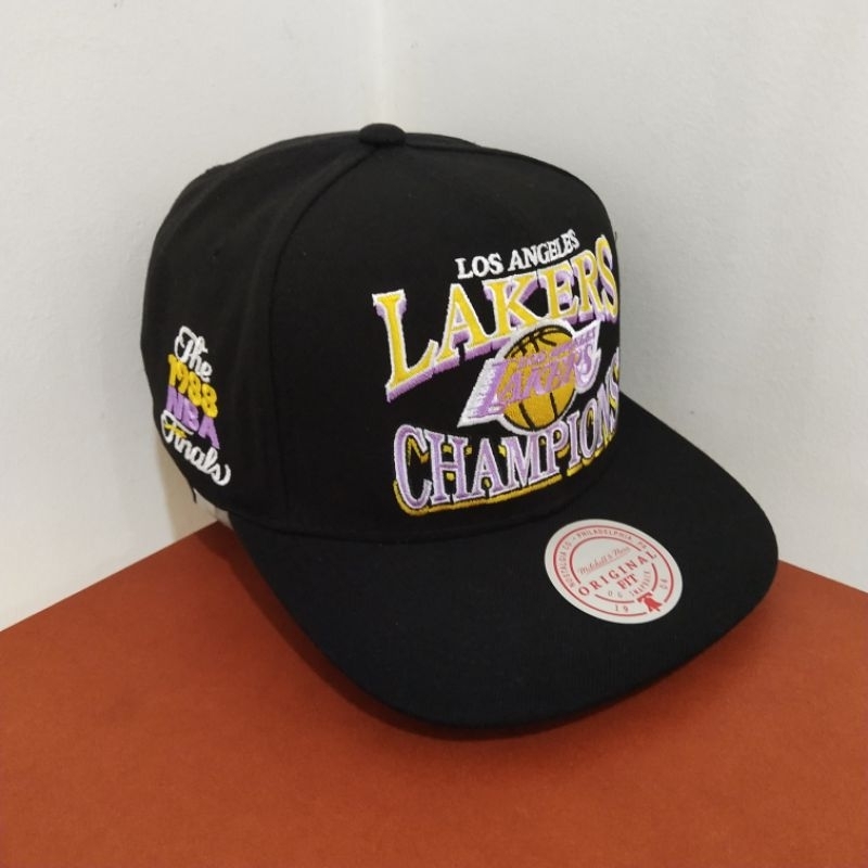 Topi Mitchell & Ness Original 100% NBA LA Lakers Champions HWC Black New