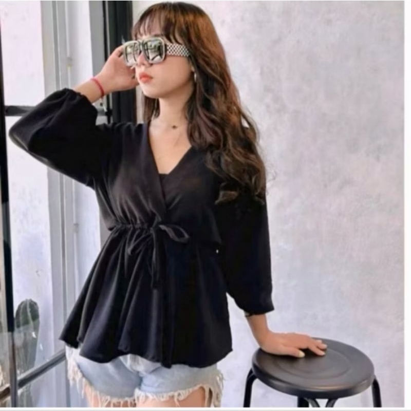 blouse cesse wanita lengan panjang tangan karet/atasa perempuan serut pinggang model terbaru/blouse 