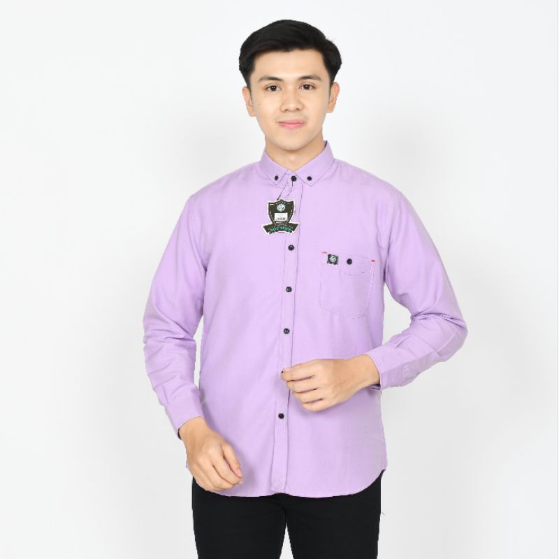 Kemeja Polos Pria Lengan Panjang Casual Kemeja Cowok Lengan Pendek Premium UNGU LILAC