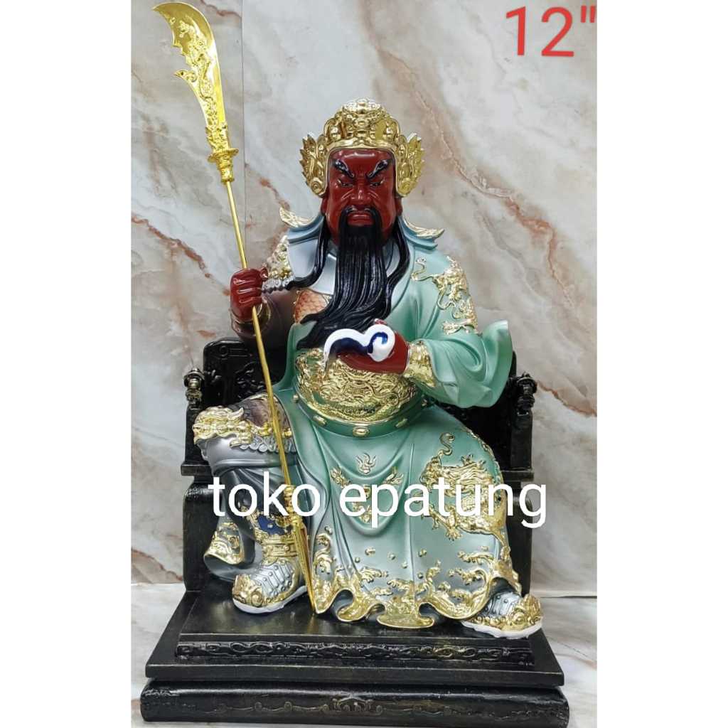 patung dewa kwan kung / kwan kong - 12 inch  - fiber - qing - l24
