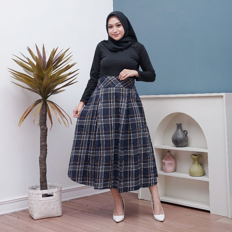 Rok Kotak Midi Bahan Flanel 7/8