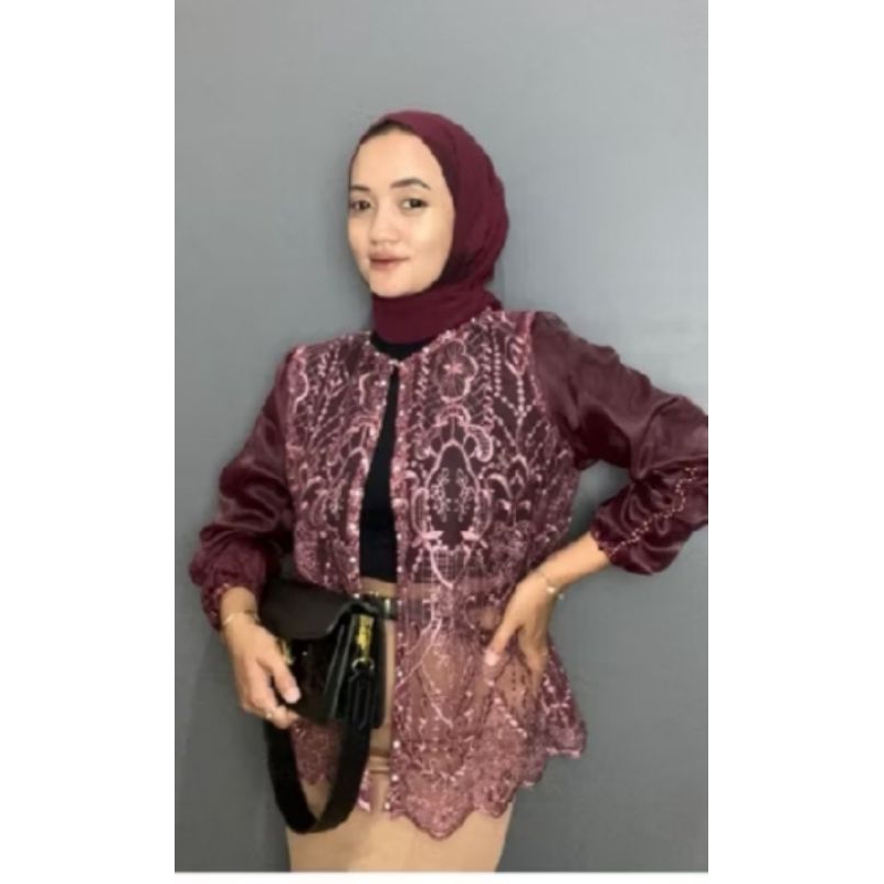 outer tile crop/brukat motip random/cardigan brukat wanita