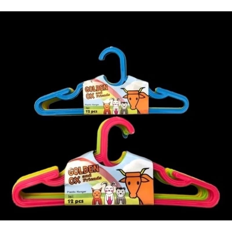 HANGER PAKAIAN GOLDEN OX / GANTUNGAN BAJU WARNA / HANGER PLASTIK ANAK ANAK