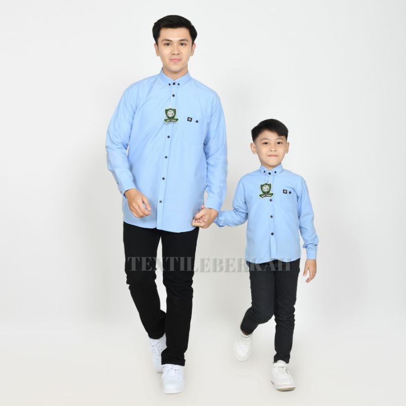 Kemeja Polos Lengan Panjang Ayah dan Anak Warna Soft Blue