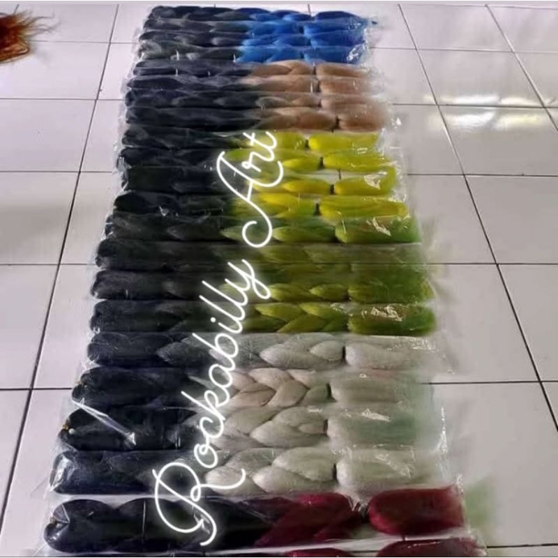 rambut sambung ikat tengah kepang 2 warna 10 pcs warna random