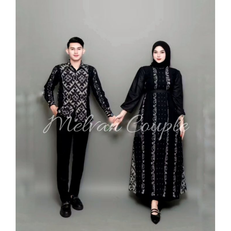 Baju Couple Tenun Pasangan Kondangan - Gamis Tenun Couple Pasangan - Dress Mia Couple Tenun