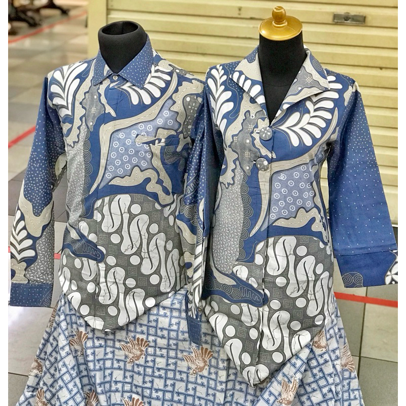 rendy batik / arsyi batik , Batik pasangan atau cou ple bahan katun lapis trikot warna biru denim ko