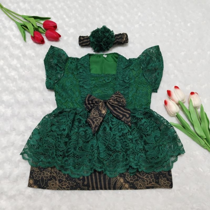 KEBAYA BAYI / KEBAYA ANAK MODERN PITONAN MODEL KUTUBARU MODERN warna hijau botol