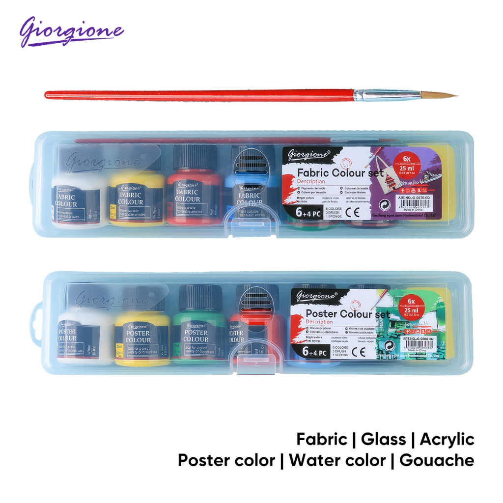 

Giorgione Set Cat Lukis Painting Color Set 25ml 6 Warna Watercolor/Gouache/Acrylic/Glass/Fabric Colour/Poster Color/Cat Iklan