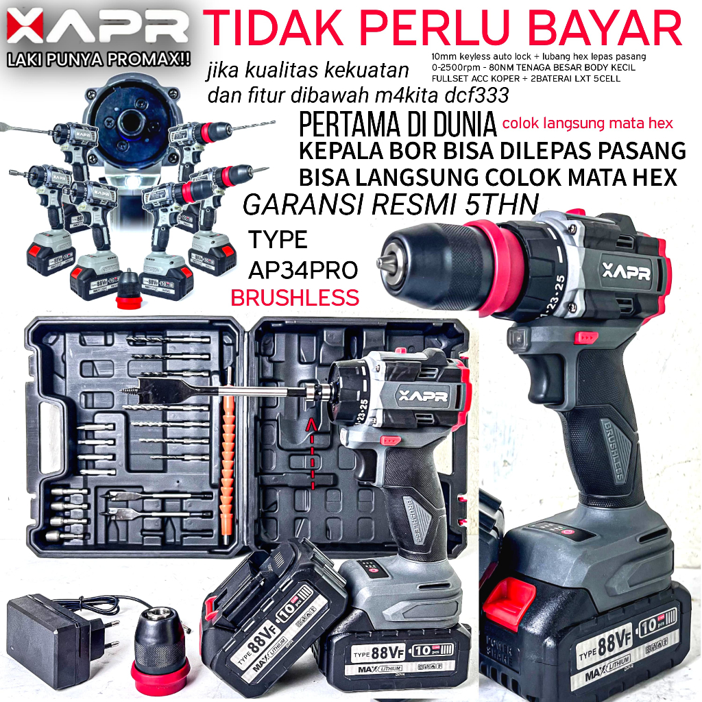 PROMO Bor cordless APR JAPAN 34+ BOR BATRAI type AP34 GARANSI RESMI keyless auto lock GARANSI RESMI