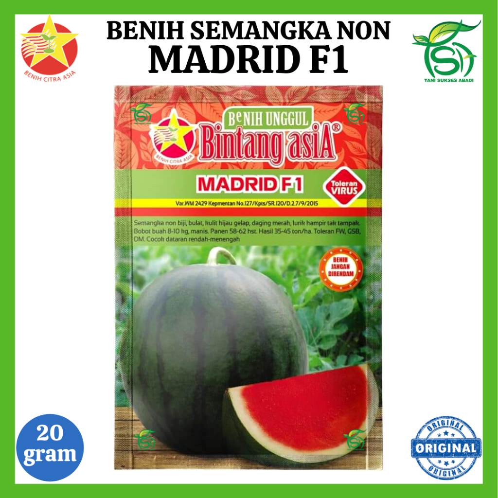 Benih MADRID F1 (20 Gram) - Bibit Semangka Merah Non Biji Bintang Asia