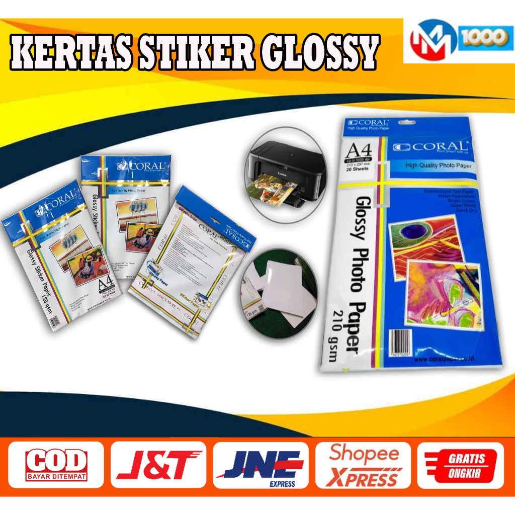

Kertas Sticker Coral Glossy 120 GSM A4 PER PACK ISI 20 LEMBAR