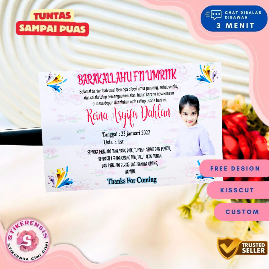 

Stikerensis Cetak Sticker Ulang Tahun Anak Custom Chromo Persegi Stiker Label Hampers Ultah Birthday