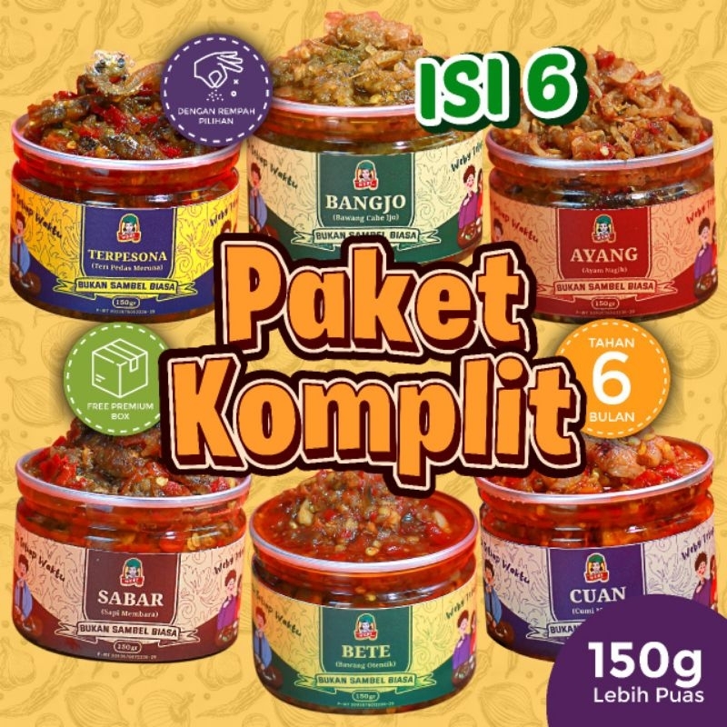 

[KIRIM HARI INI] Sambal Weby Paket Komplit 6 Rasa - Sambal Cumi Ayam Daging Ijo Bawang isi 150 gr