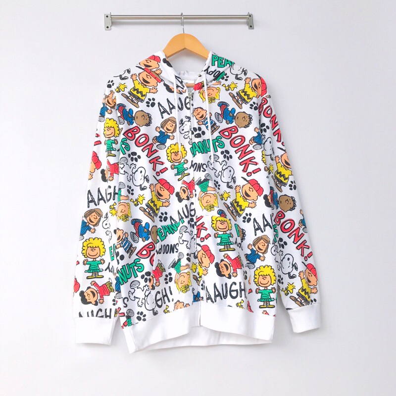 SNOOPY By UNIVERSAL STUDIOS Original Zip Hoodie PEANUTS AOP All Over Print Vintage Y2K