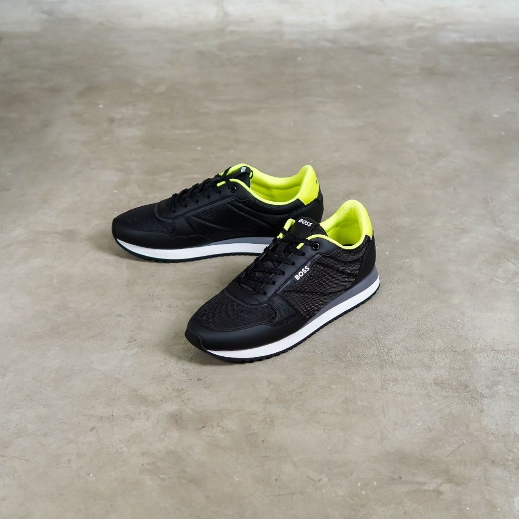 Sepatu HUGO BOSS PANNEL NEON BLACK SNEAKER 100% ORIGINAL