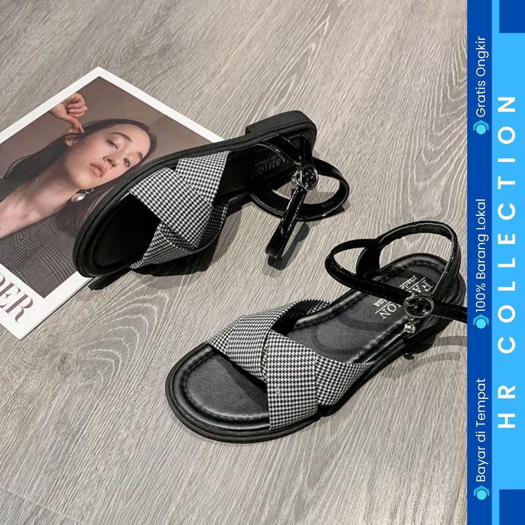 HR COLL - SANDAL FLAT WANITA MODEL TALI PITA LILIT SALUR KOTAK CASUAL OOTD SIMPLE AL 025