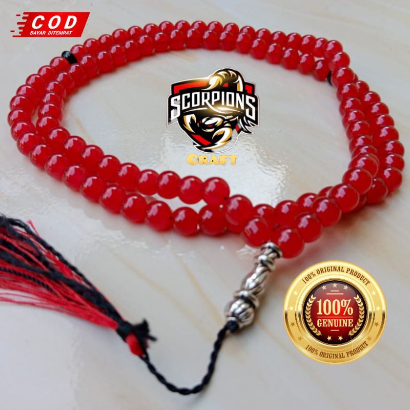TASBIH BATU GIOK MERAH ACEH ASLI BUTIRAN 8MM ORIGINAL
