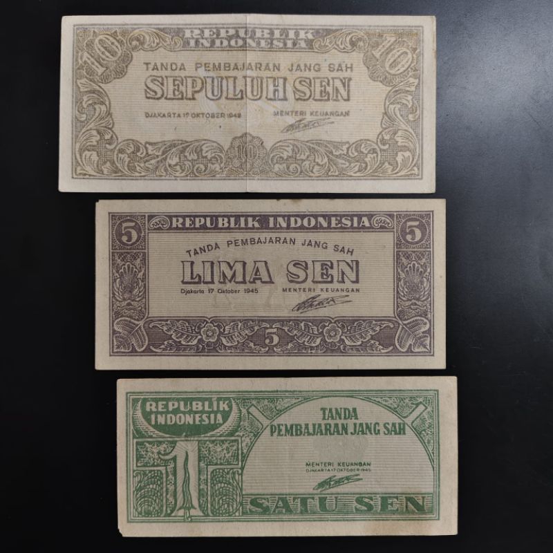 uang kuno 3 Lembar Tahun 1945