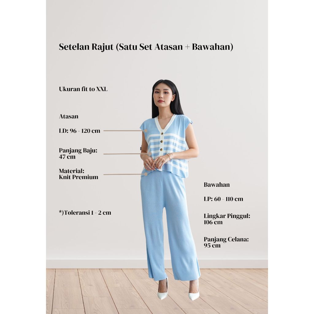 Set Setelan Rajut Wanita Kekinian Garis Garis Lengan Pendek Terbaru