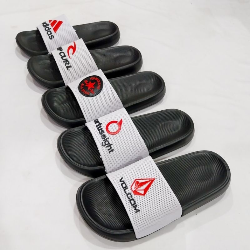 SANDAL SELOP PRIA SLIP ON SANDAL KARET HITAM PUTIH 39-43