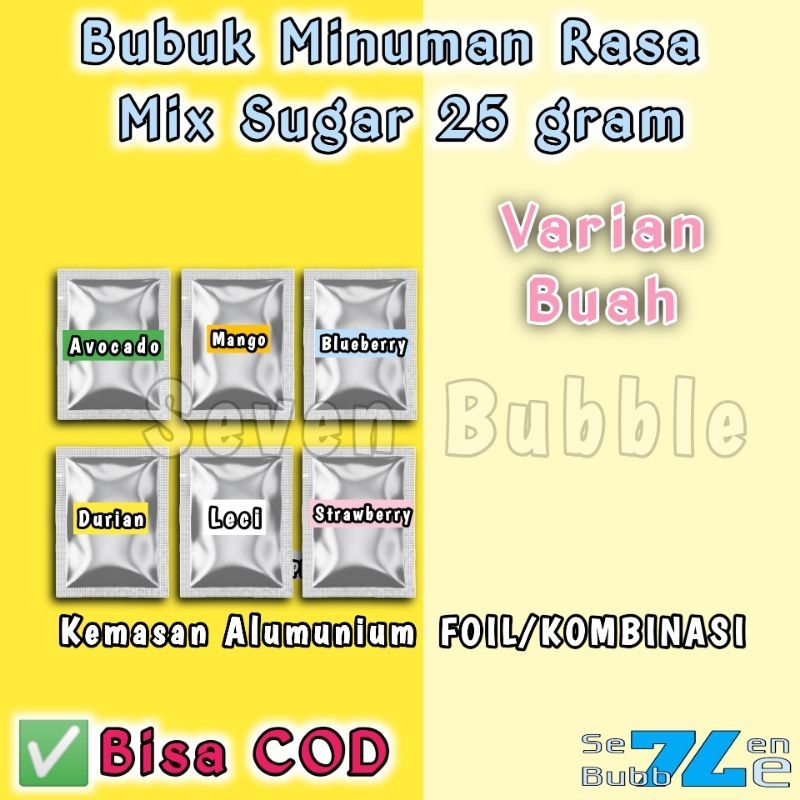 

Bubuk Minuman Rasa 25gr Varian Buah Mix Sugar Serbuk Minuman Kekinian Rasa Buah Kemasan 25 gram