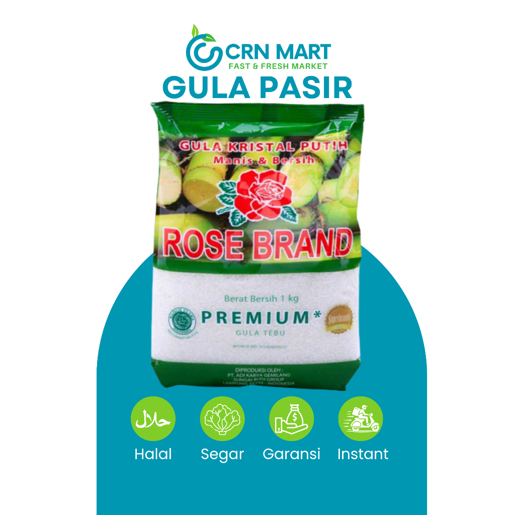 

CRN MART - ROSE BRAND Gula Pasir Putih/Gula Tebu Kemasan 1 kg