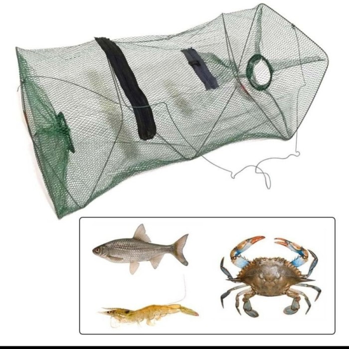 Perangkap Jebakan Bubu Jaring Jala Lipat Kotak Ikan Udang 2 Lubang